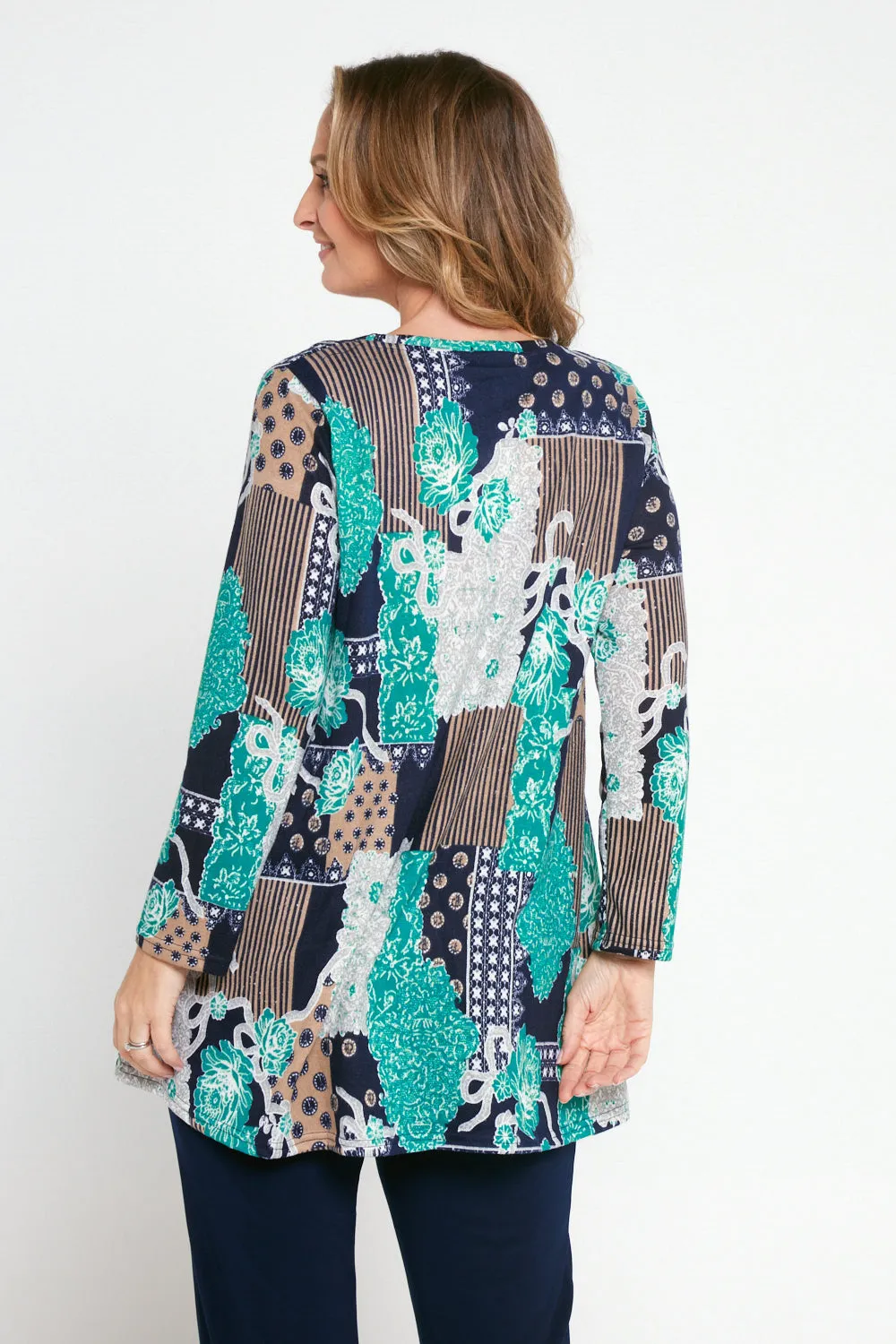 Barb Knit Top - Teal Paisley