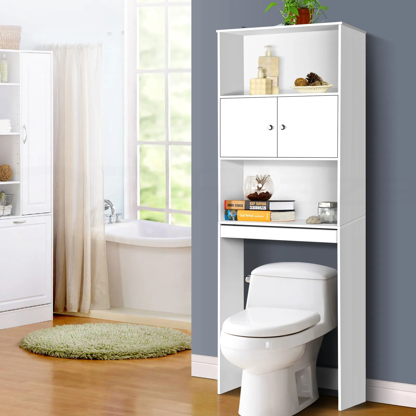 Bathroom Storage Cabinet Over The Toilet Unit Shelf Storage White