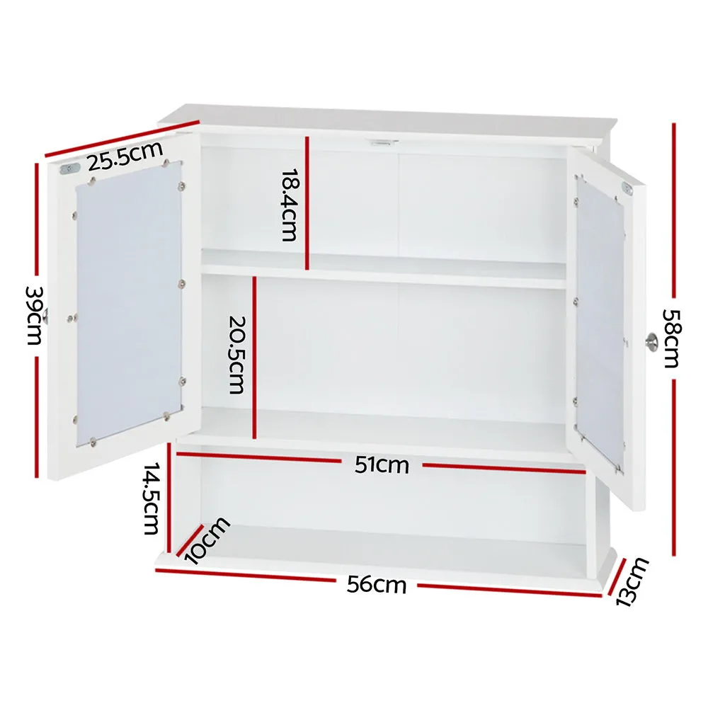 Bathroom Tallboy Storage Cabinet with Mirror - White