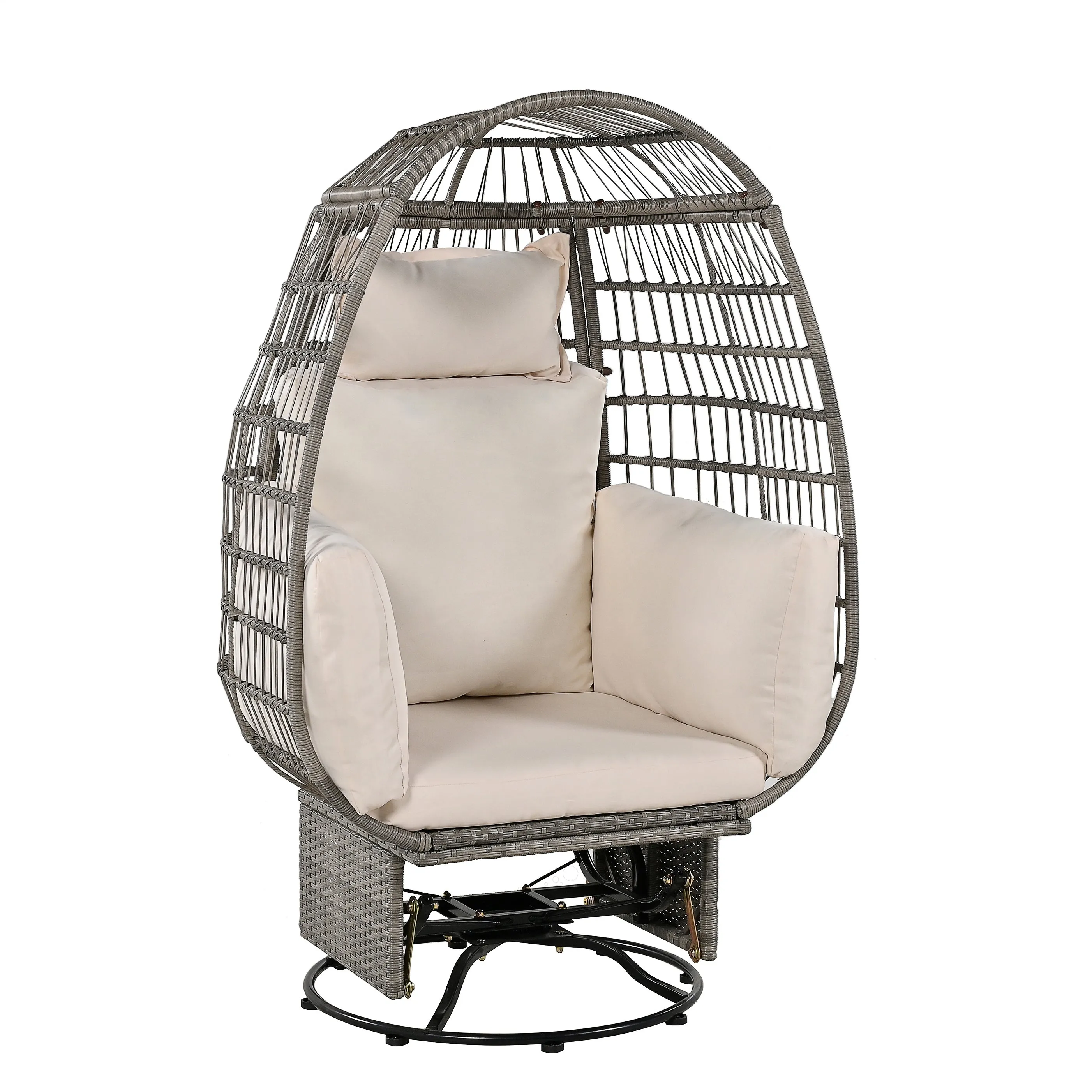 Bell Outdoor Swivel Chair with Cushion (Gray Wicker   Beige Cushion)