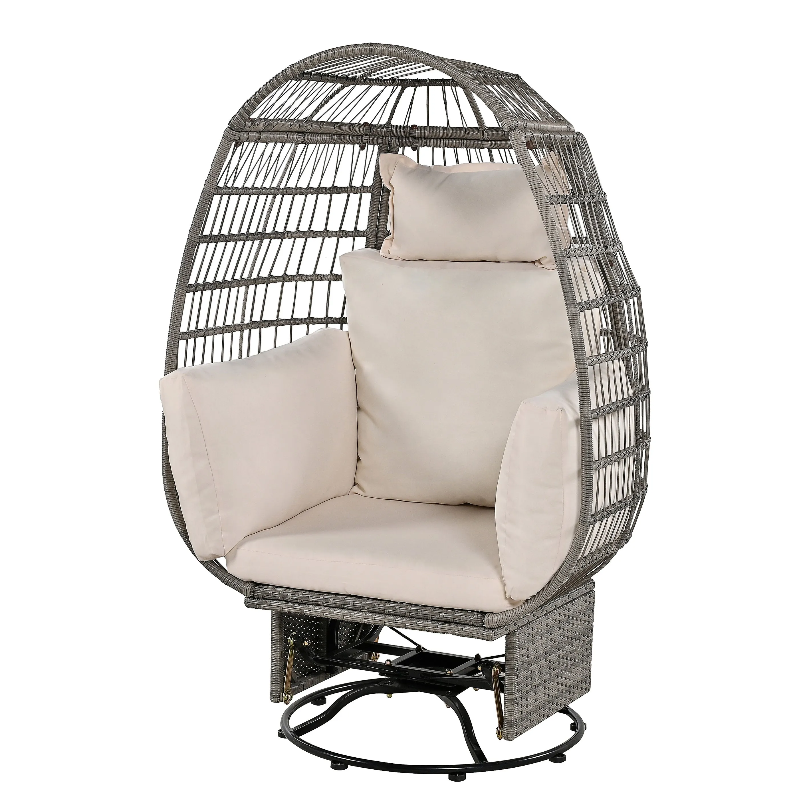 Bell Outdoor Swivel Chair with Cushion (Gray Wicker   Beige Cushion)