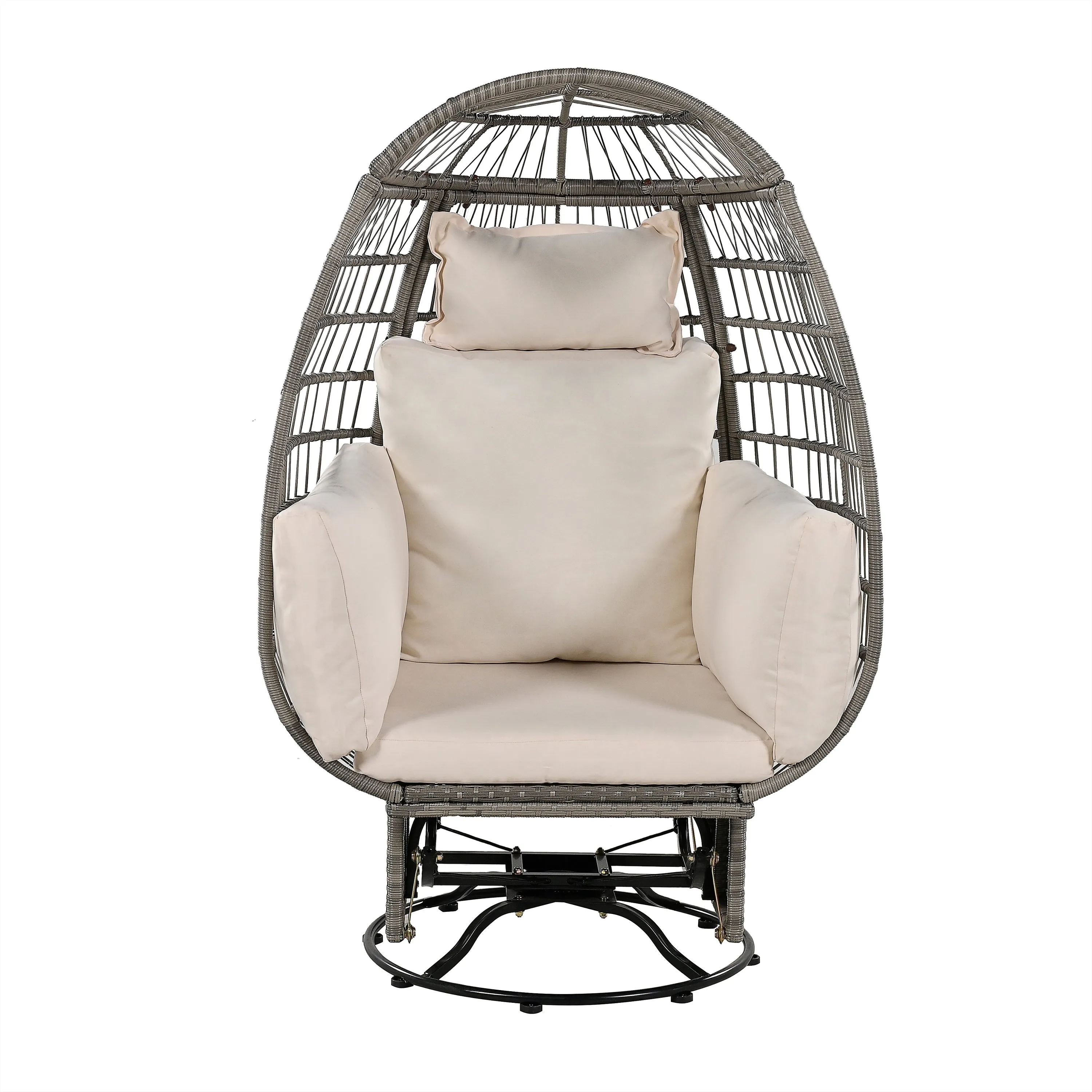 Bell Outdoor Swivel Chair with Cushion (Gray Wicker   Beige Cushion)