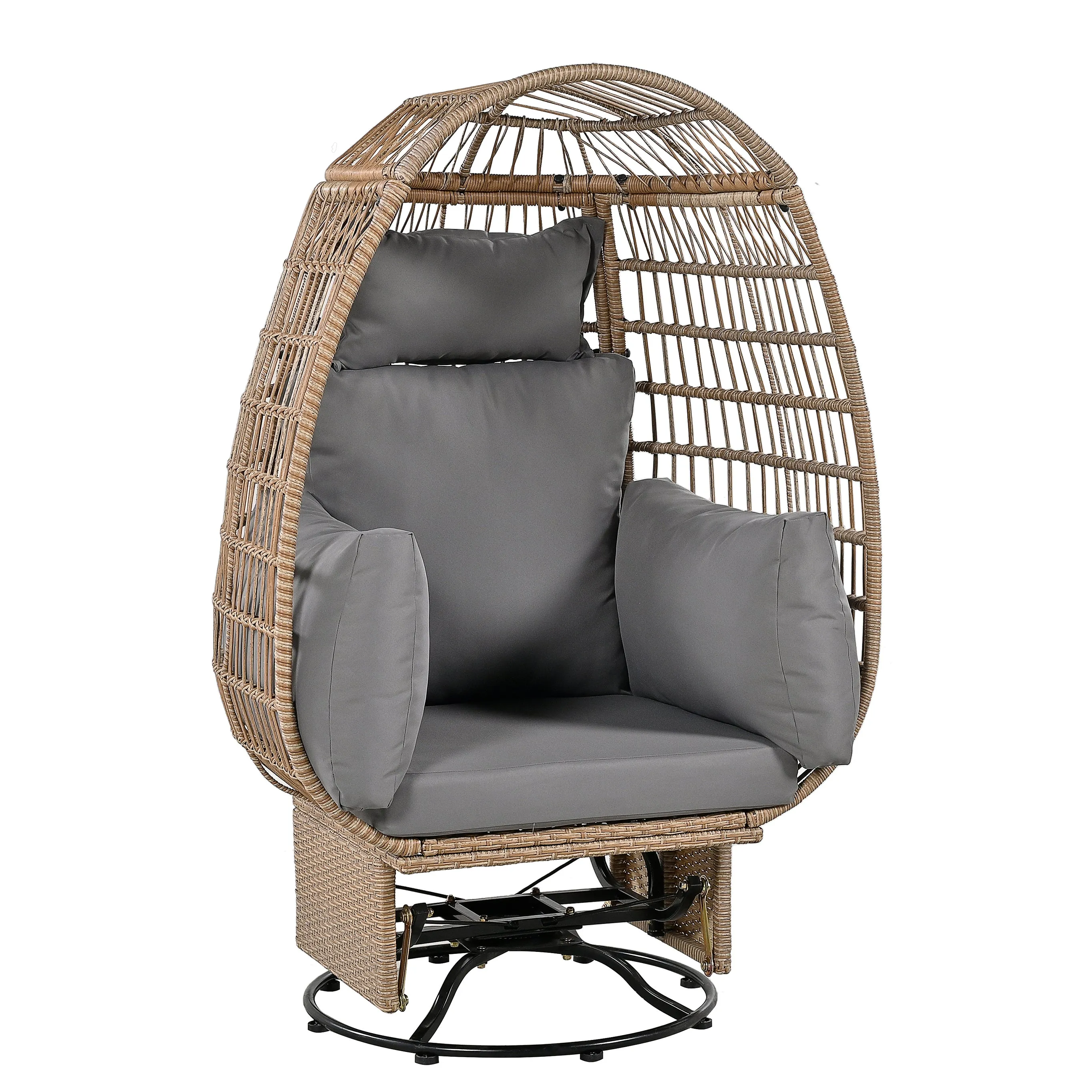 Bell Outdoor Swivel Chair with Cushion (Natural Wicker   Gray Cushion)