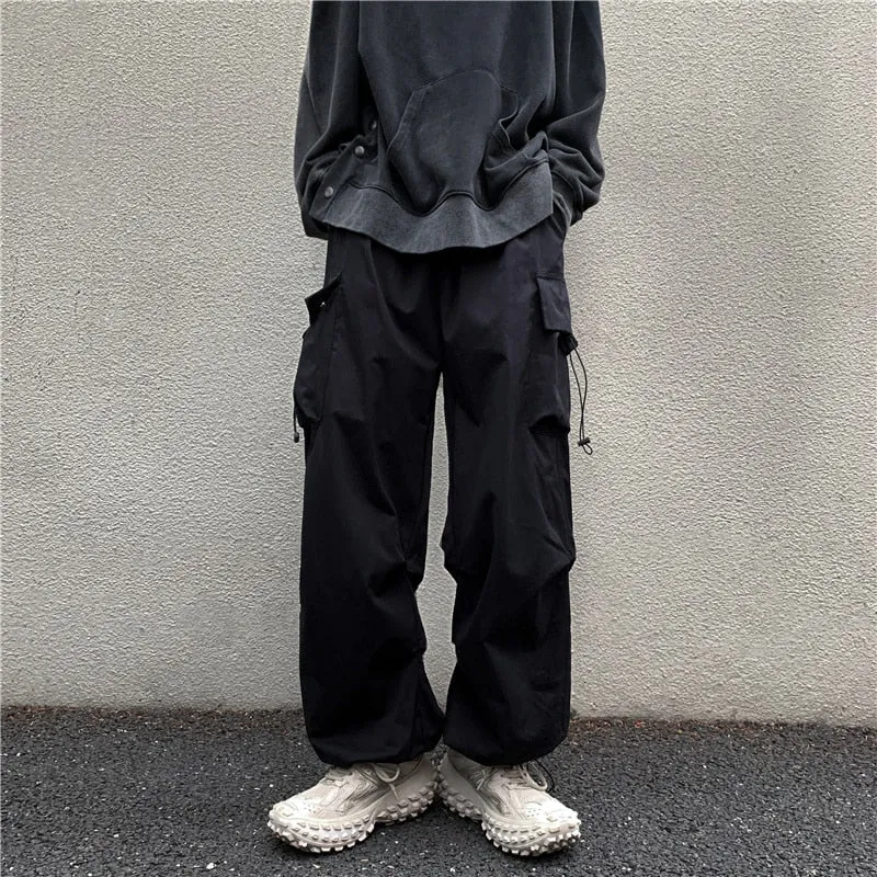 Black Casual Pants Men's Fashion Loose Straight Wide Leg Pants Men Streetwear Hip-hop Pocket Cargo Pants Mens Trousers