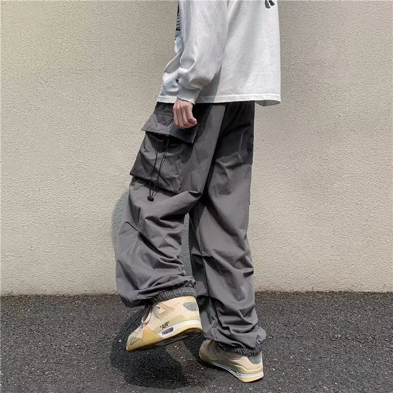 Black Casual Pants Men's Fashion Loose Straight Wide Leg Pants Men Streetwear Hip-hop Pocket Cargo Pants Mens Trousers