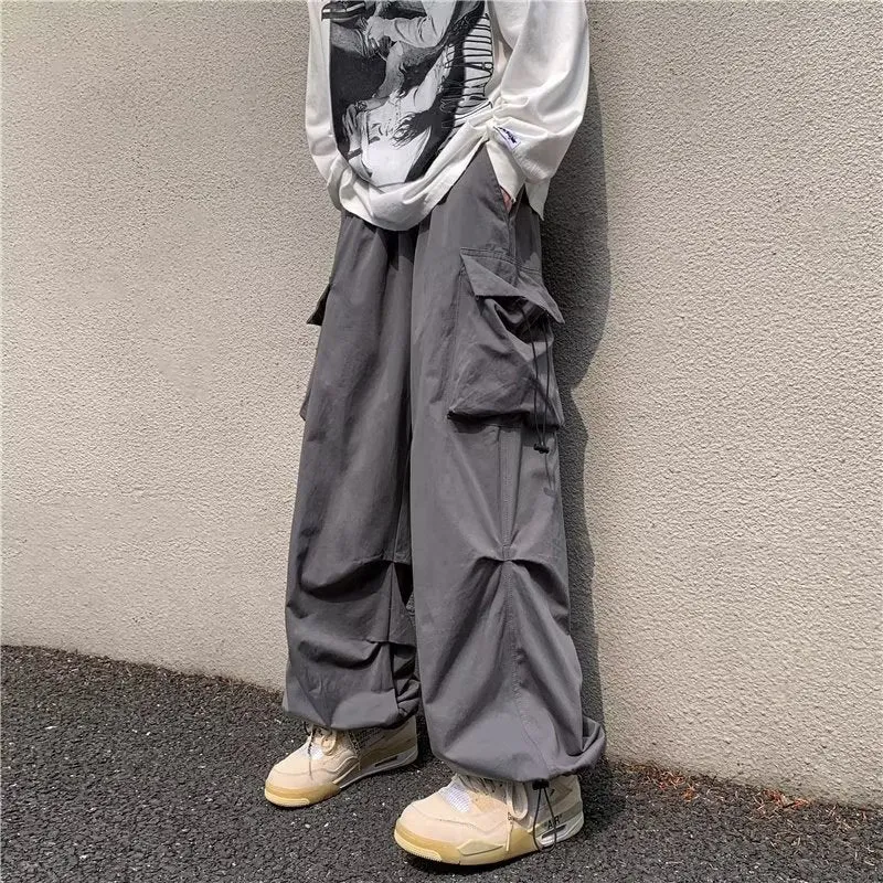 Black Casual Pants Men's Fashion Loose Straight Wide Leg Pants Men Streetwear Hip-hop Pocket Cargo Pants Mens Trousers