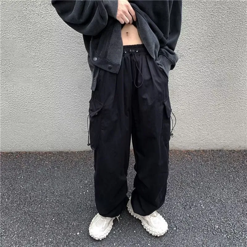 Black Casual Pants Men's Fashion Loose Straight Wide Leg Pants Men Streetwear Hip-hop Pocket Cargo Pants Mens Trousers