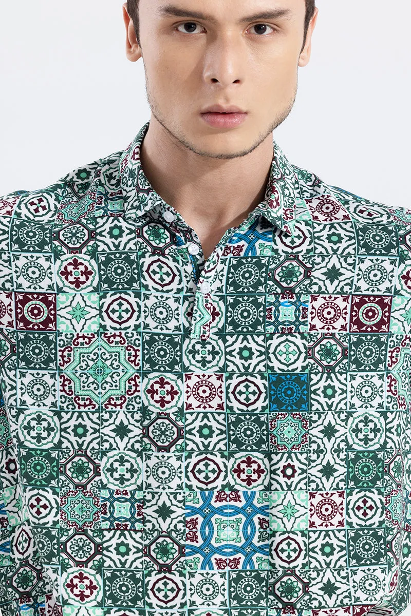 Block Print Green Polo T-Shirt