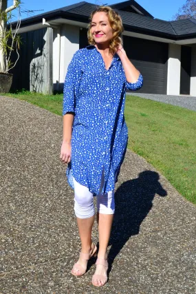 Blue White Spot Long Shirt Tunic