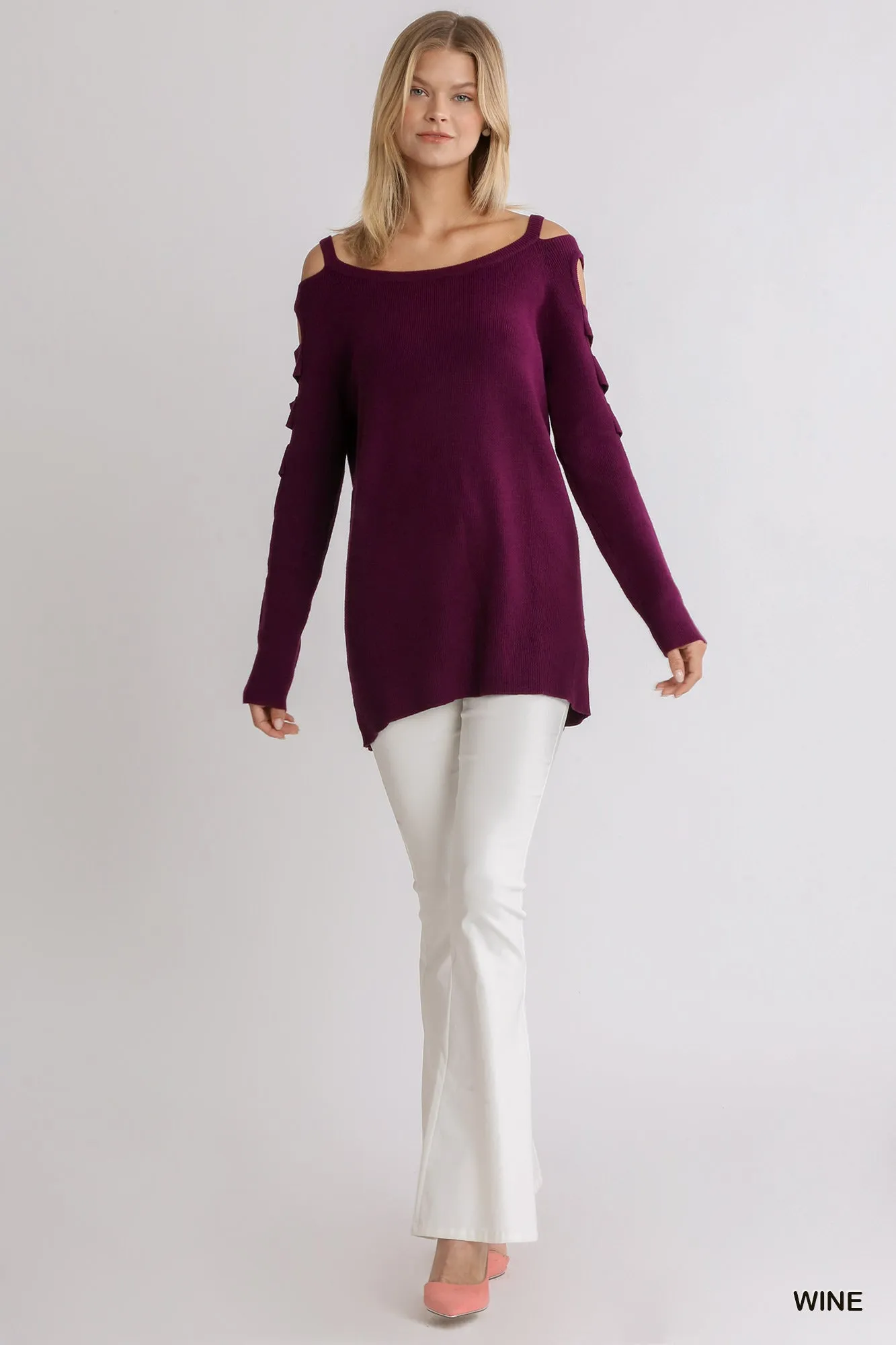 Boat Neck Sweater with Cutout Long Sleeves Sweater