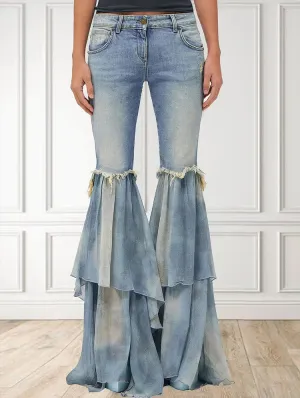 Bohemian Distressed Layered Flare Jeans