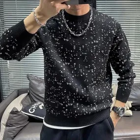 Bonsir Mens Shirt Starry Glitter Jacquard Knitted Sweater Pullover Autumn Casual Versatile Party Thick Warm Base Shirt Men’s Clothing