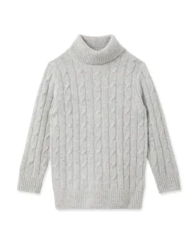 Boys Cable Roll Neck Cashmere Jumper Fumo Grey