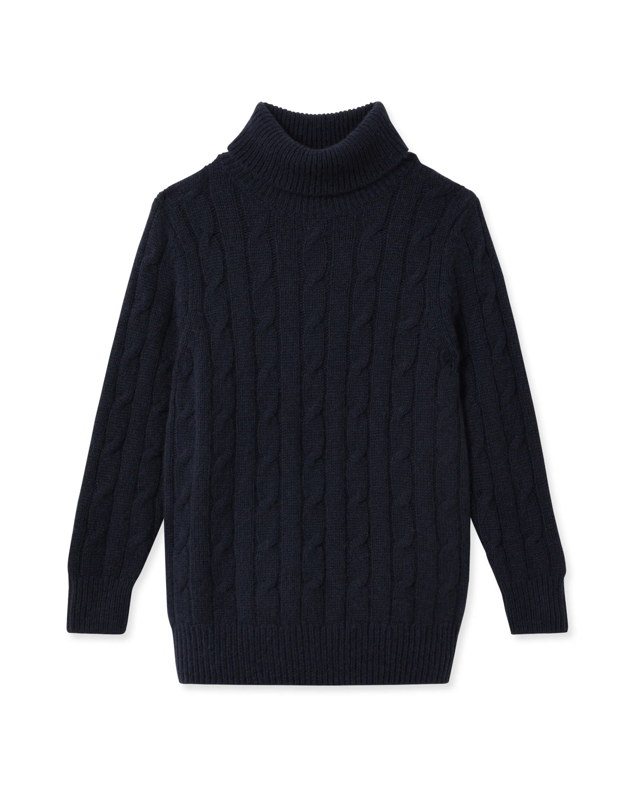 Boys Cable Roll Neck Cashmere Jumper Navy Blue