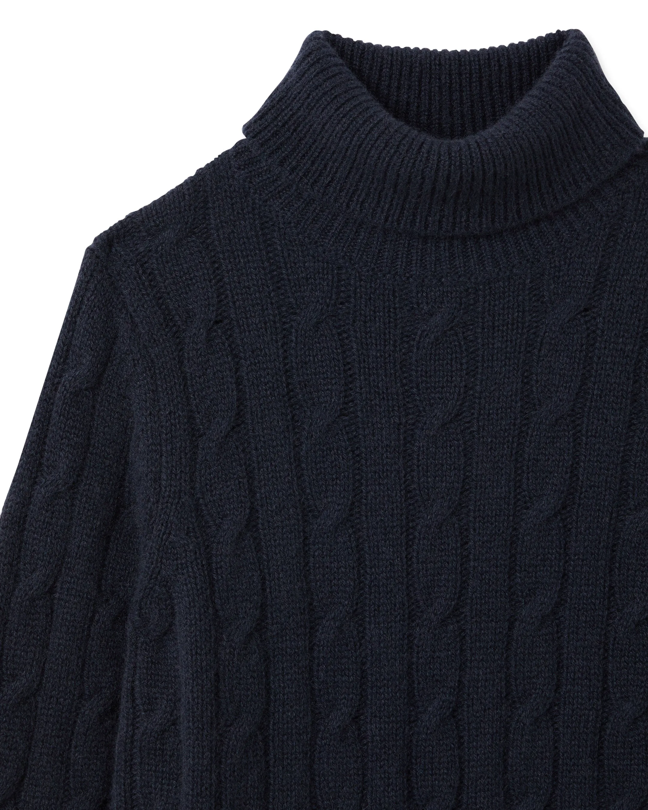 Boys Cable Roll Neck Cashmere Jumper Navy Blue