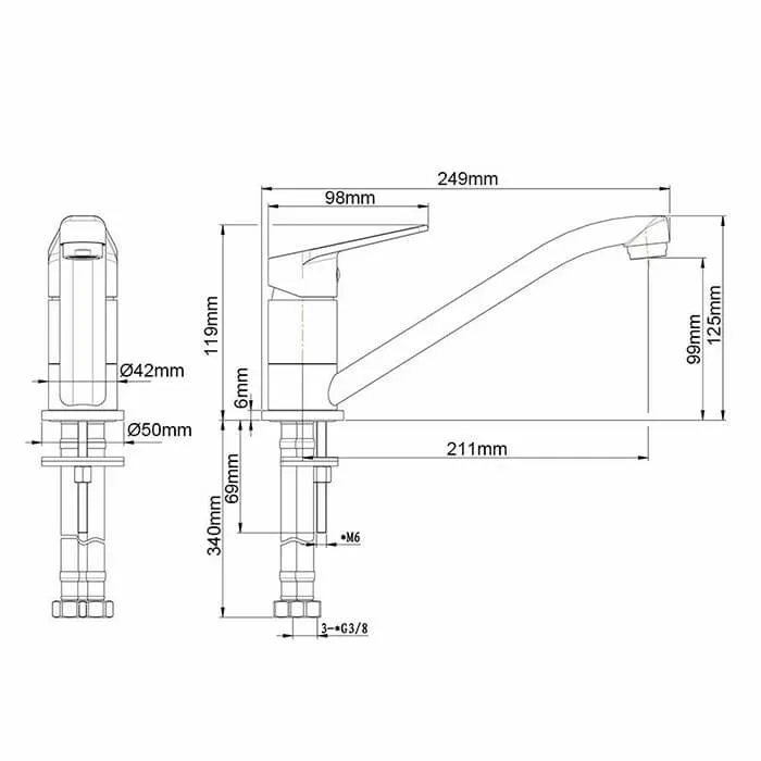 Brass chrome single handle low pressure kitchen faucet Homelody