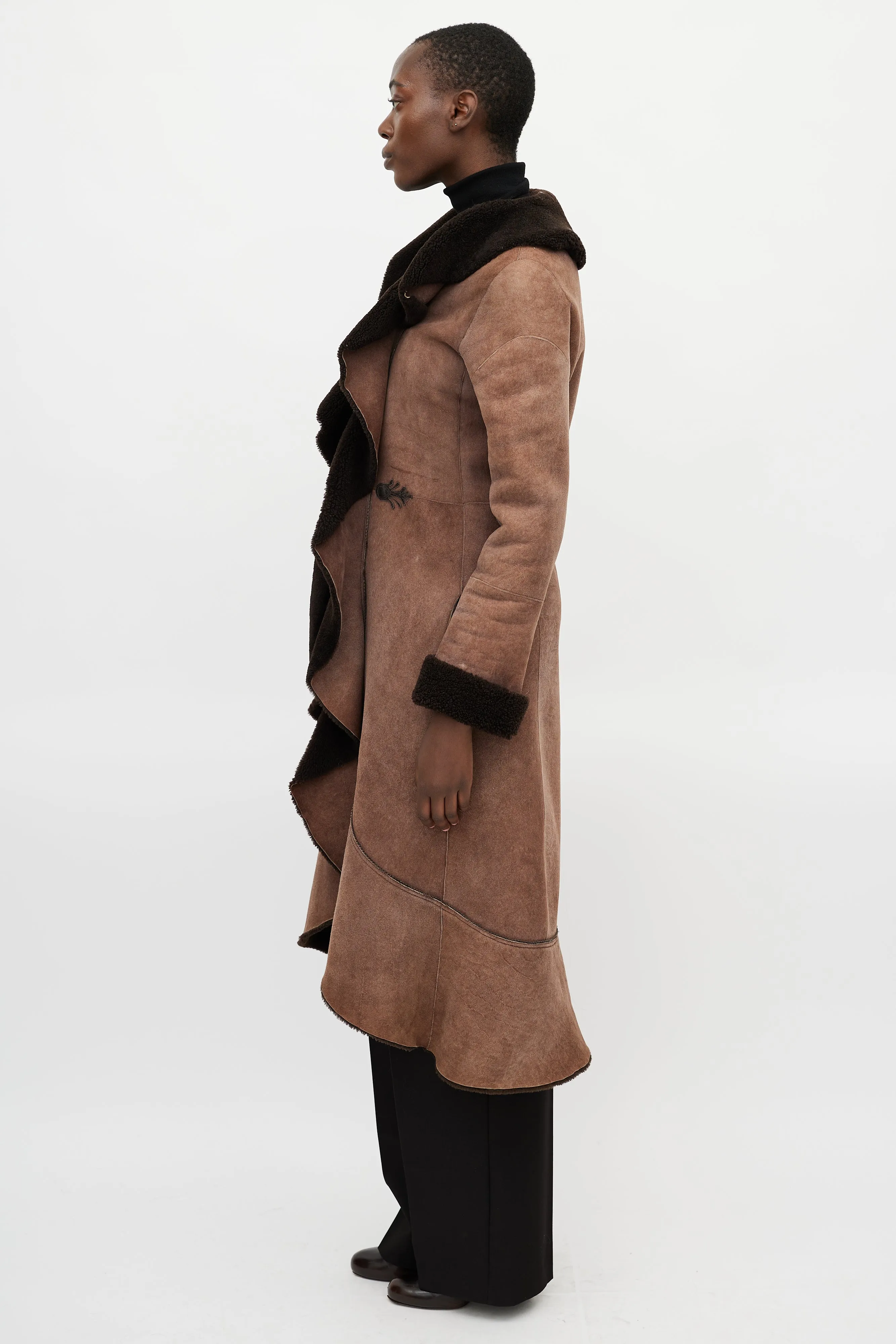 Brown Leather Shearling Coat