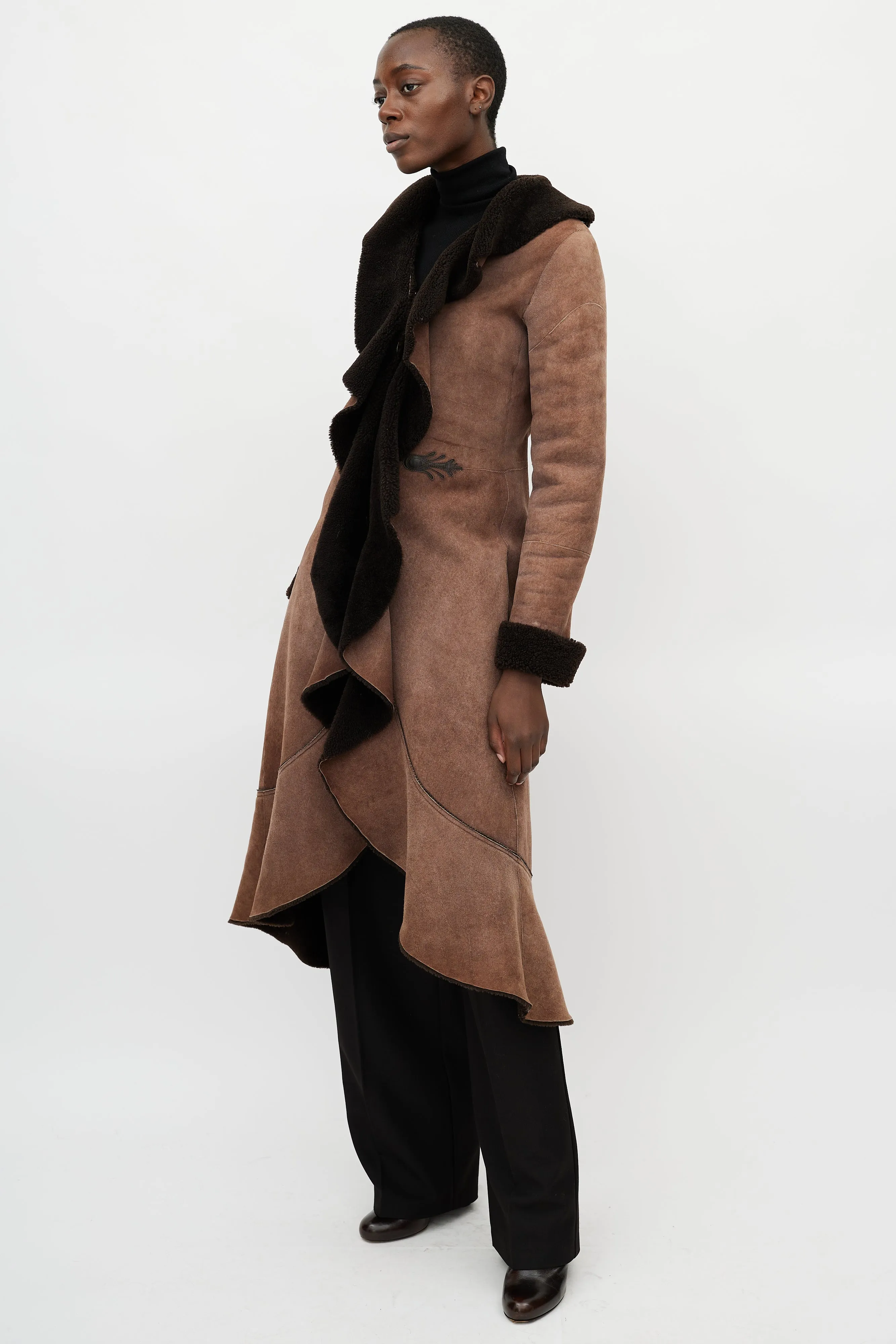 Brown Leather Shearling Coat