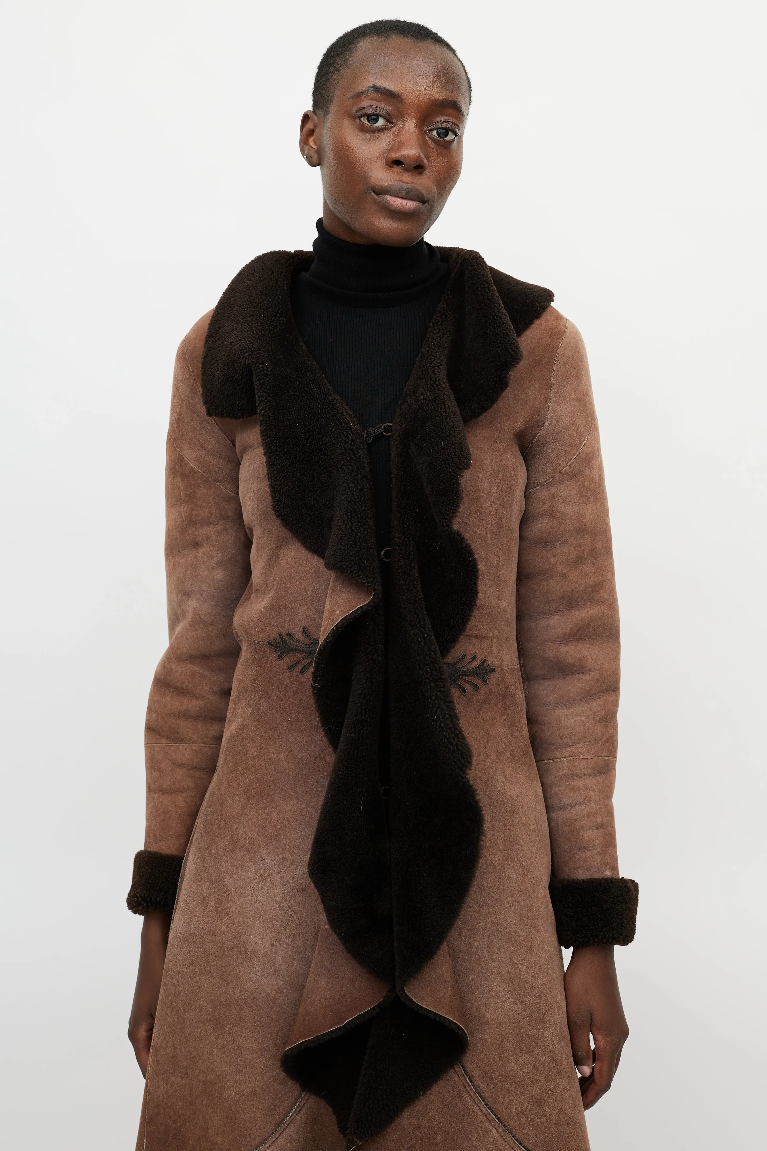 Brown Leather Shearling Coat