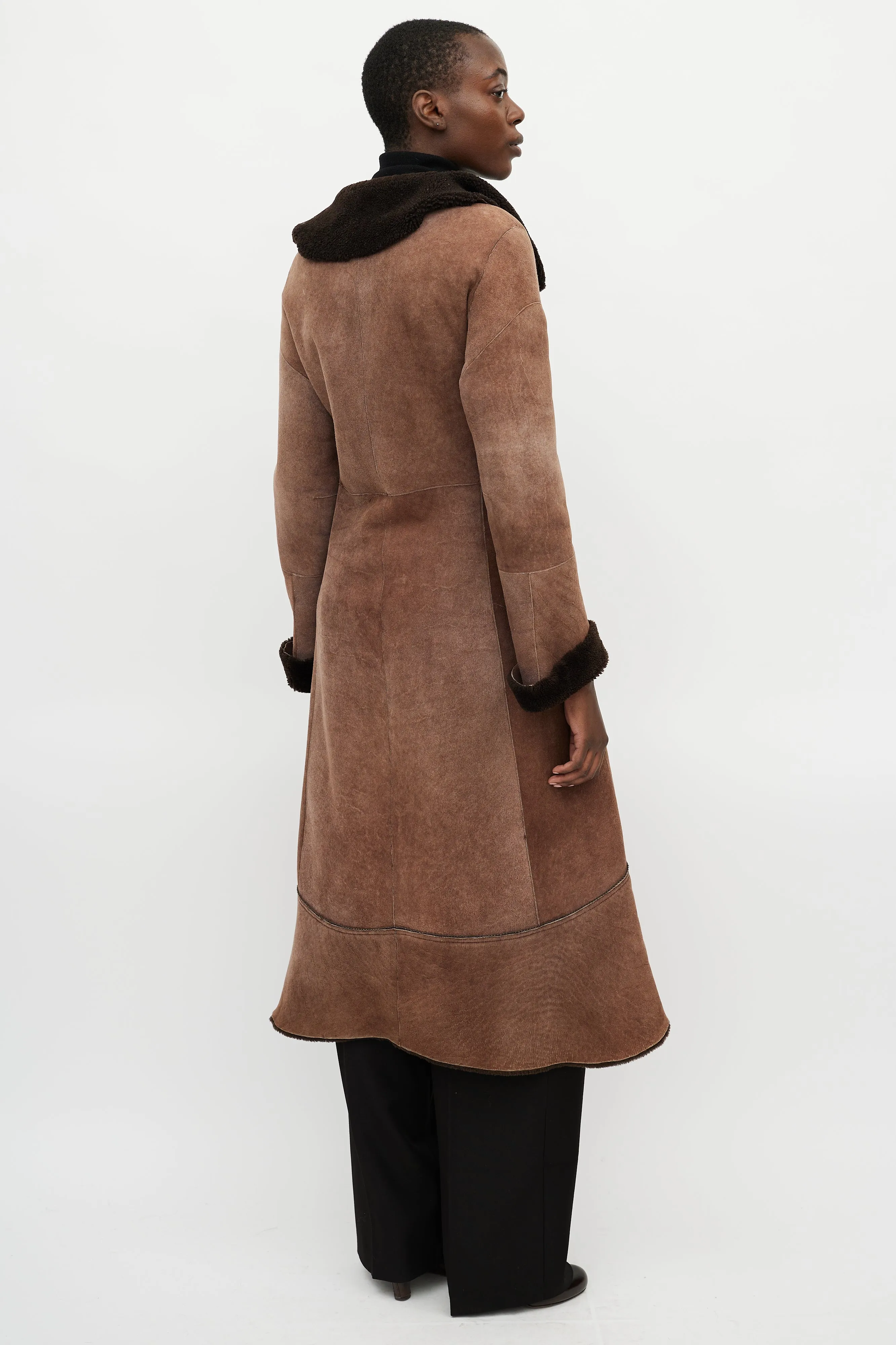 Brown Leather Shearling Coat