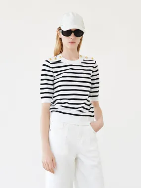 Button Striped Knit Top