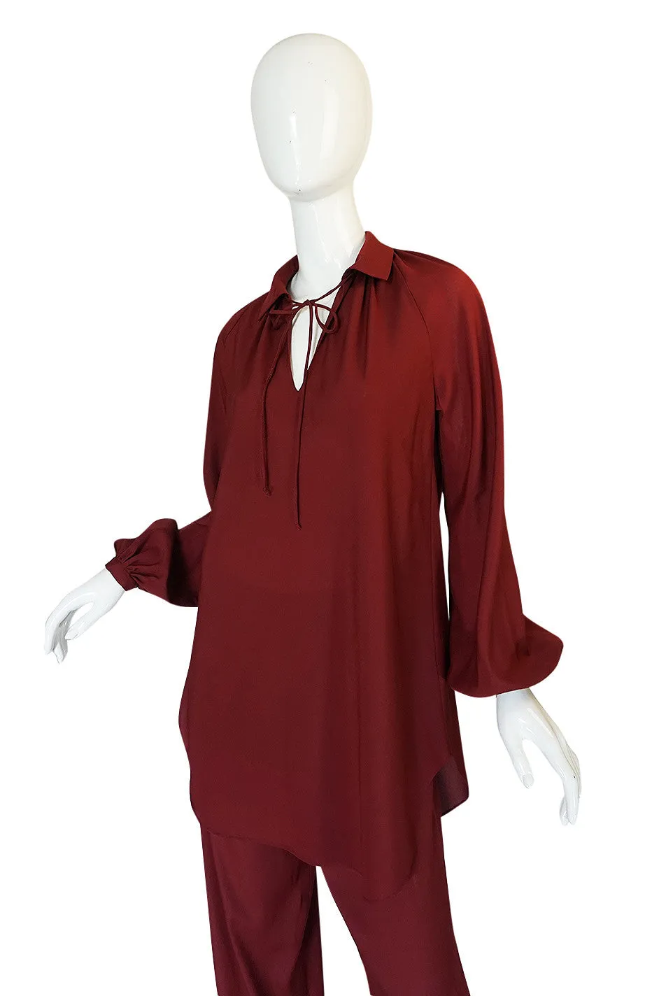 c.1974 Halston Deep Burgundy Evening Pajama Set