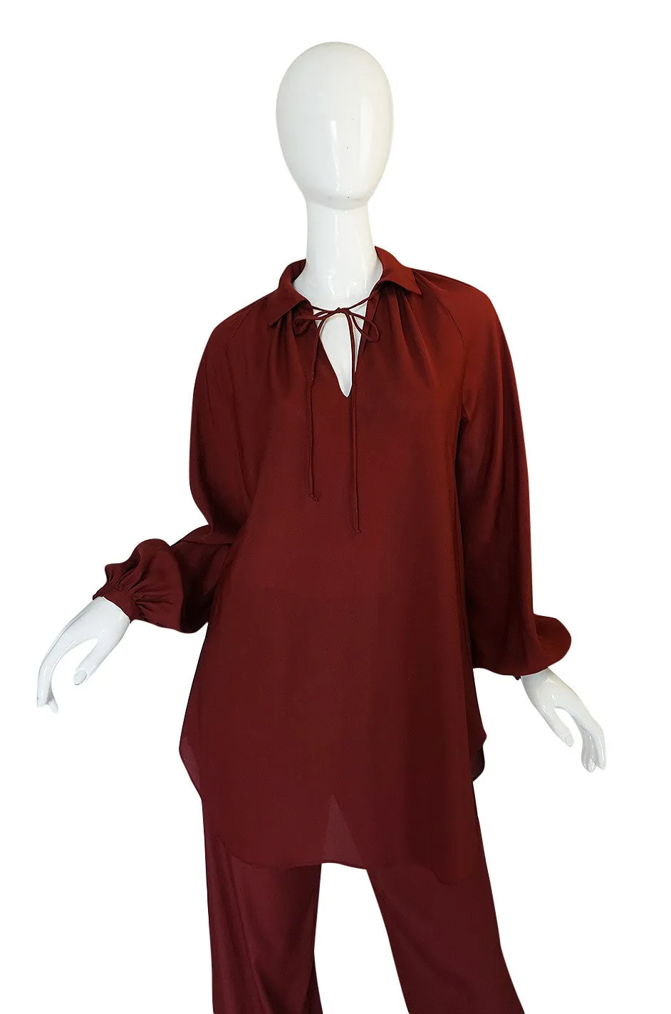 c.1974 Halston Deep Burgundy Evening Pajama Set