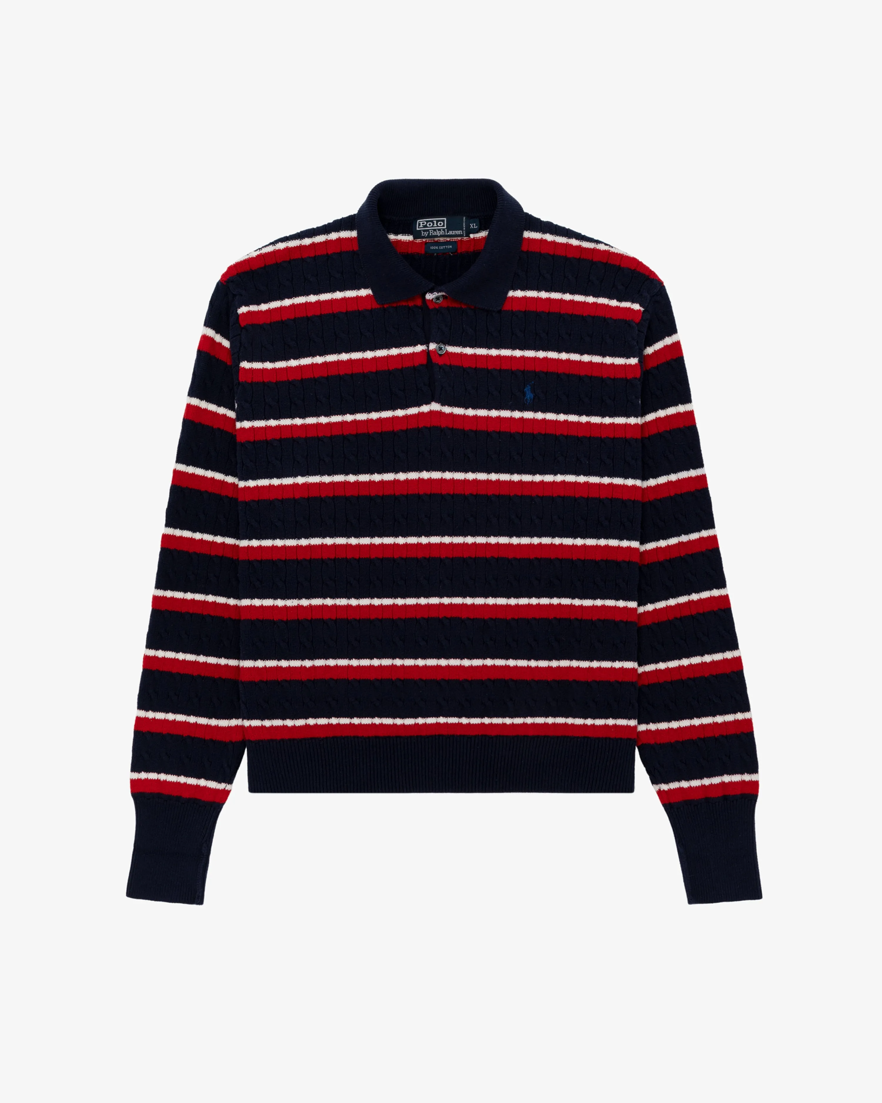 Cableknit Striped Polo Sweater