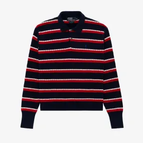 Cableknit Striped Polo Sweater