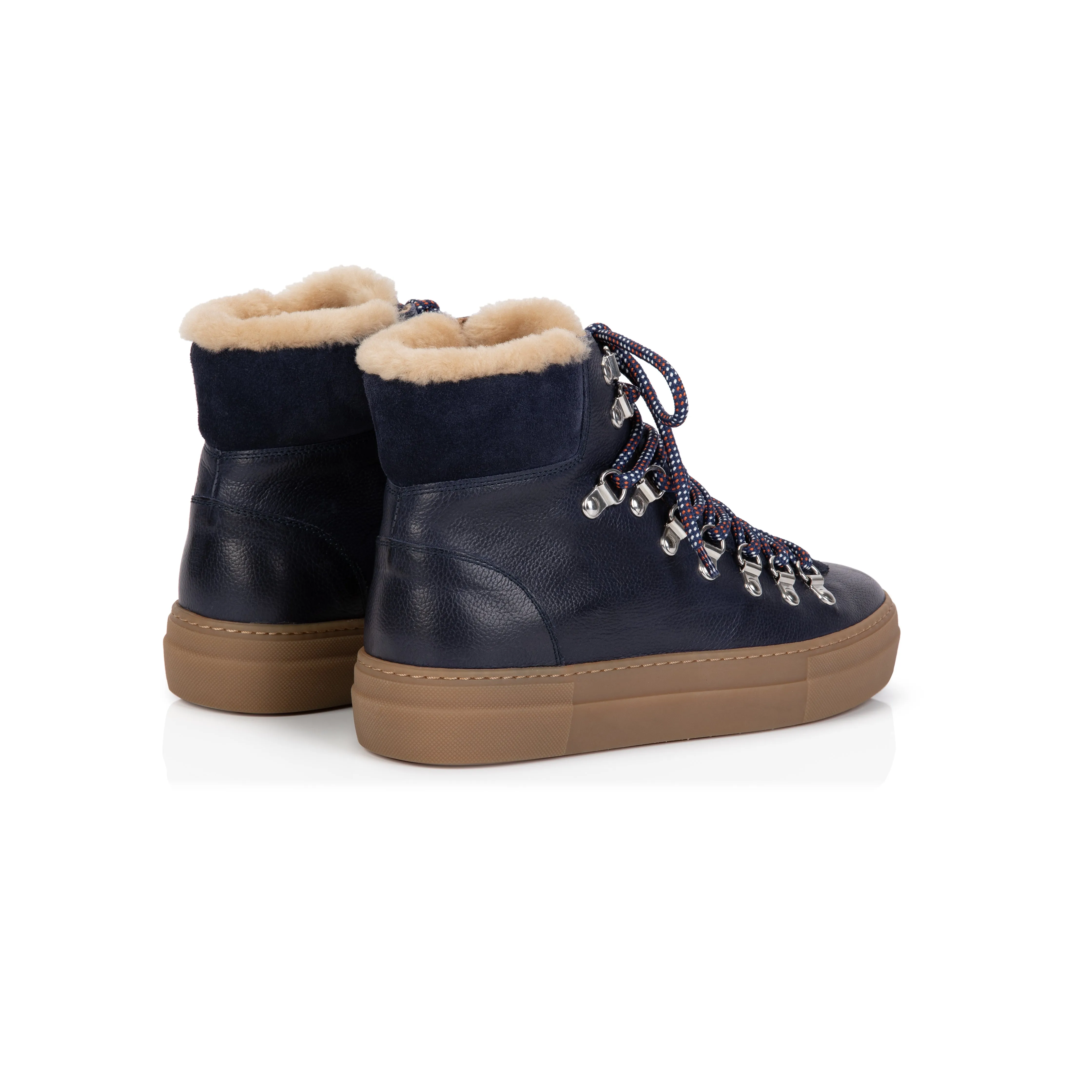 Camino: Navy Leather And Shearling Boots