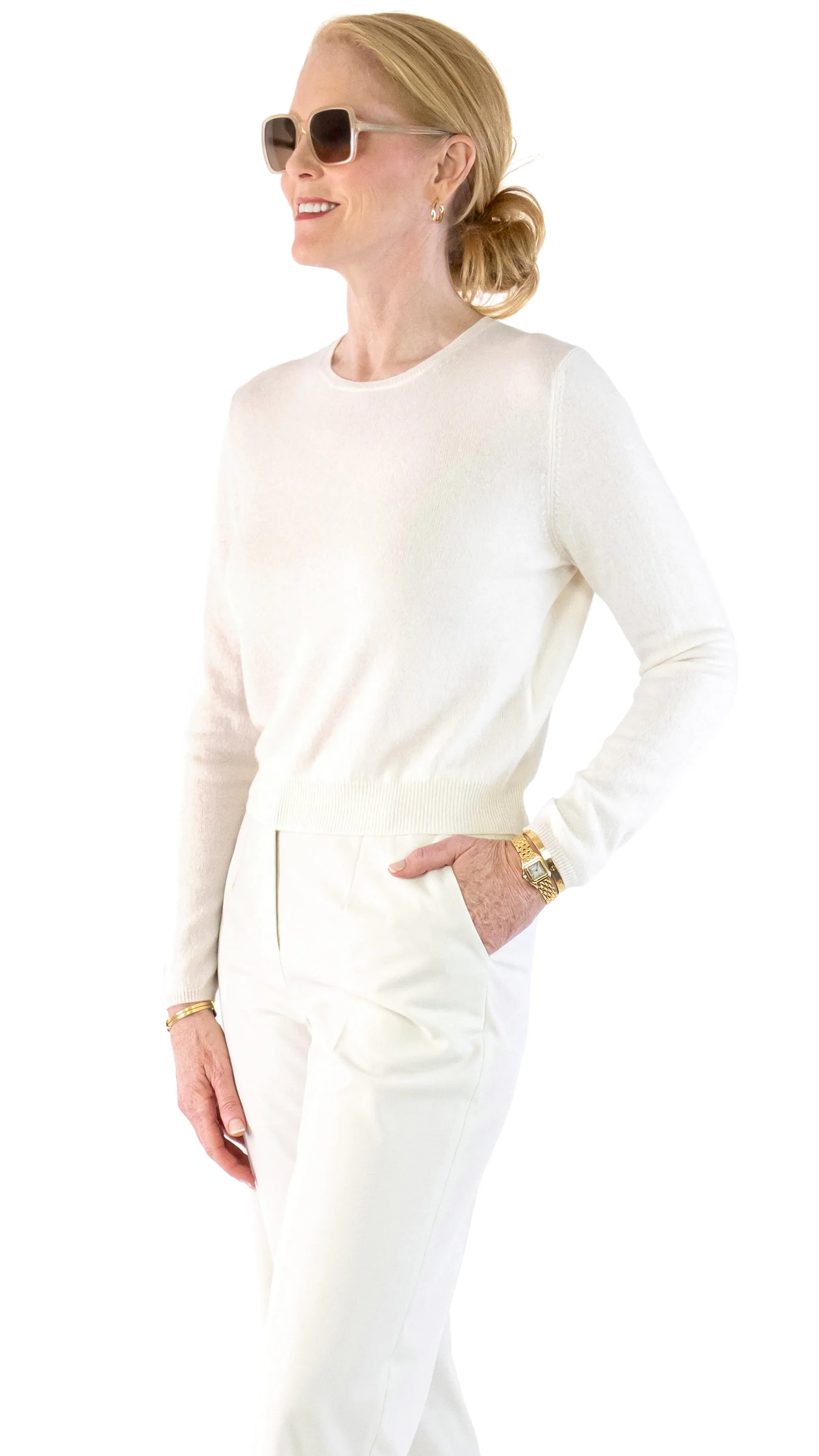 Cashmere Crewneck Pullover - Fleur de Sel