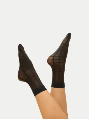 Checked Sheer Socks in Black