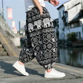 Chinese Traditional Dress Plus Size Thai Elephant Flower Pants Oversized Harem Pants Men Clothing Thin Beach Jogging Pants