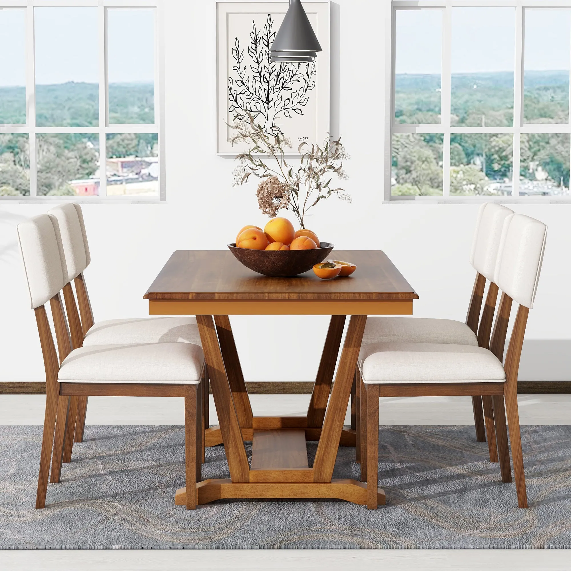 Cian 5pc Dining Set DiningTable 4x Chairs - Walnut