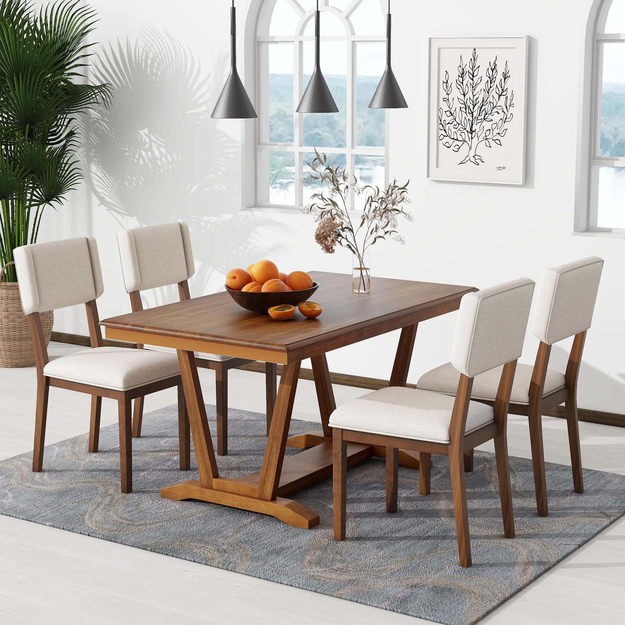 Cian 5pc Dining Set DiningTable 4x Chairs - Walnut