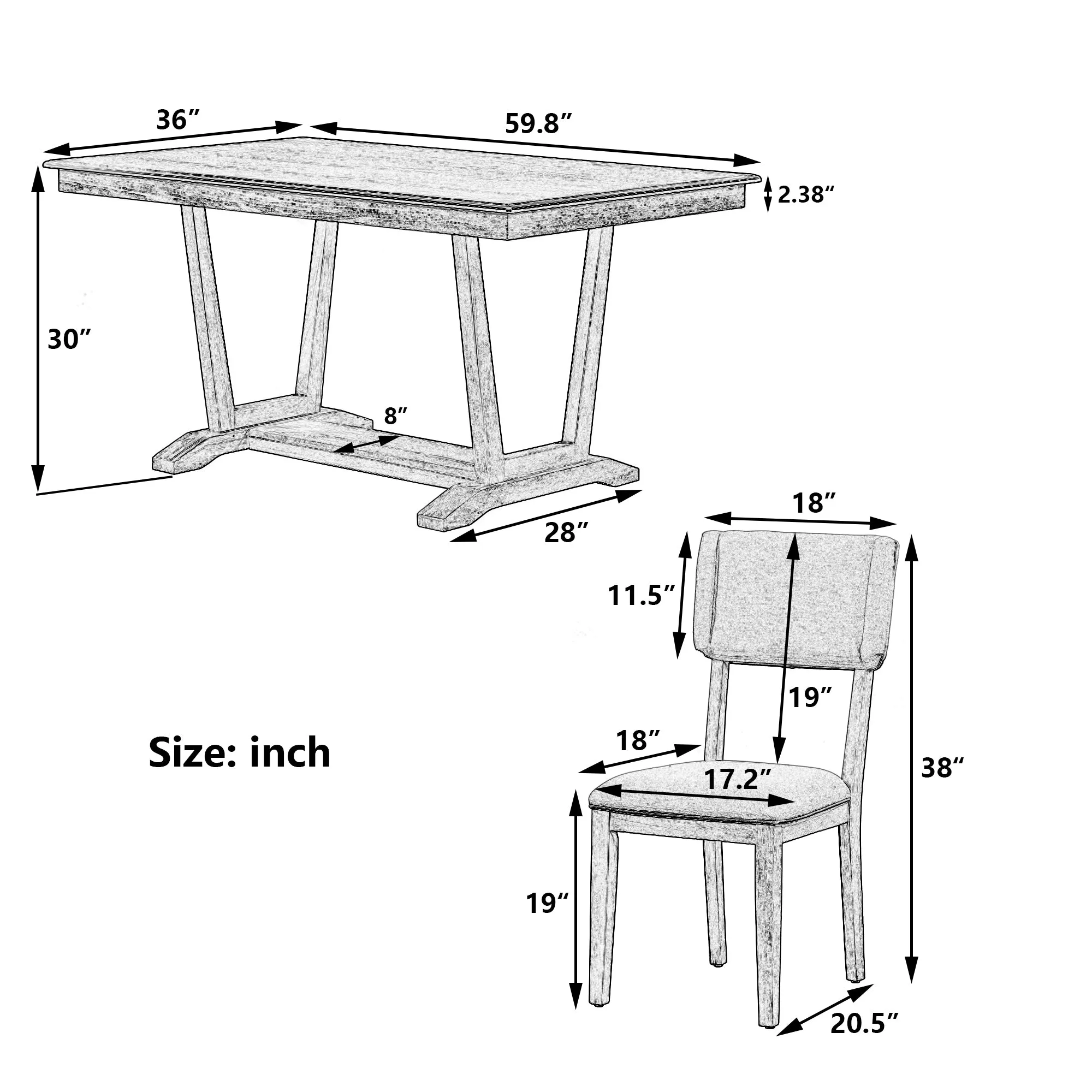 Cian 5pc Dining Set DiningTable 4x Chairs - Walnut