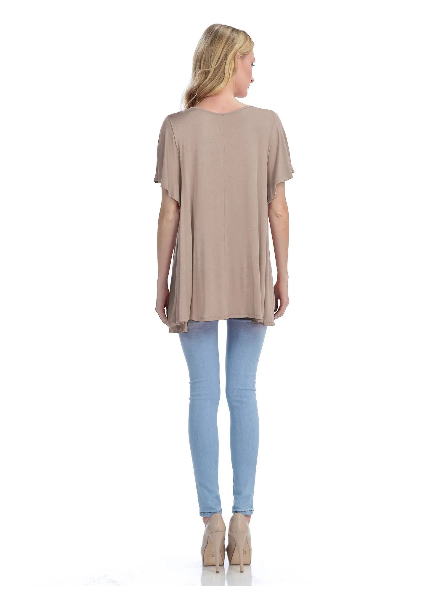 [Clearance] Womens Solid Basic Loose Fit Tunic Top with Ruffle Sleeve