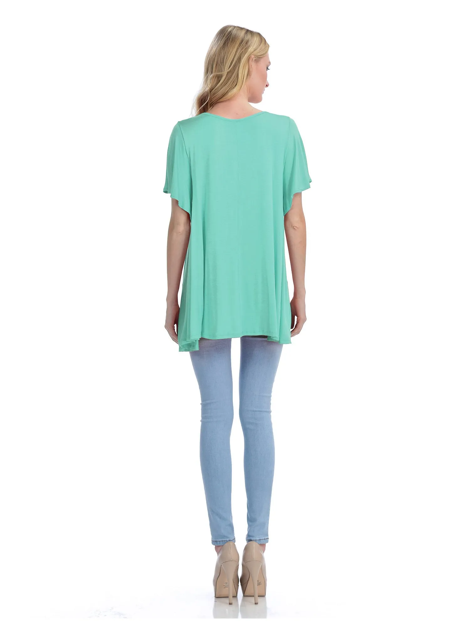 [Clearance] Womens Solid Basic Loose Fit Tunic Top with Ruffle Sleeve