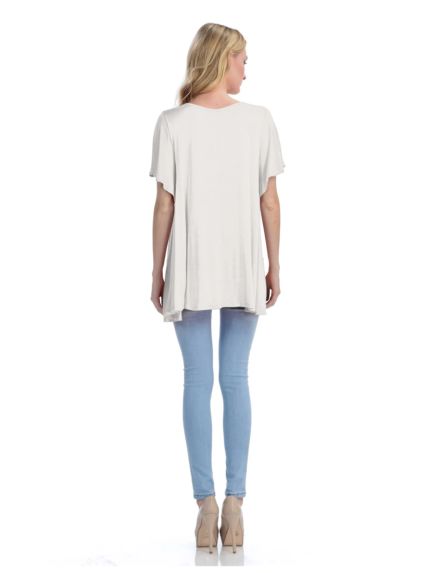 [Clearance] Womens Solid Basic Loose Fit Tunic Top with Ruffle Sleeve