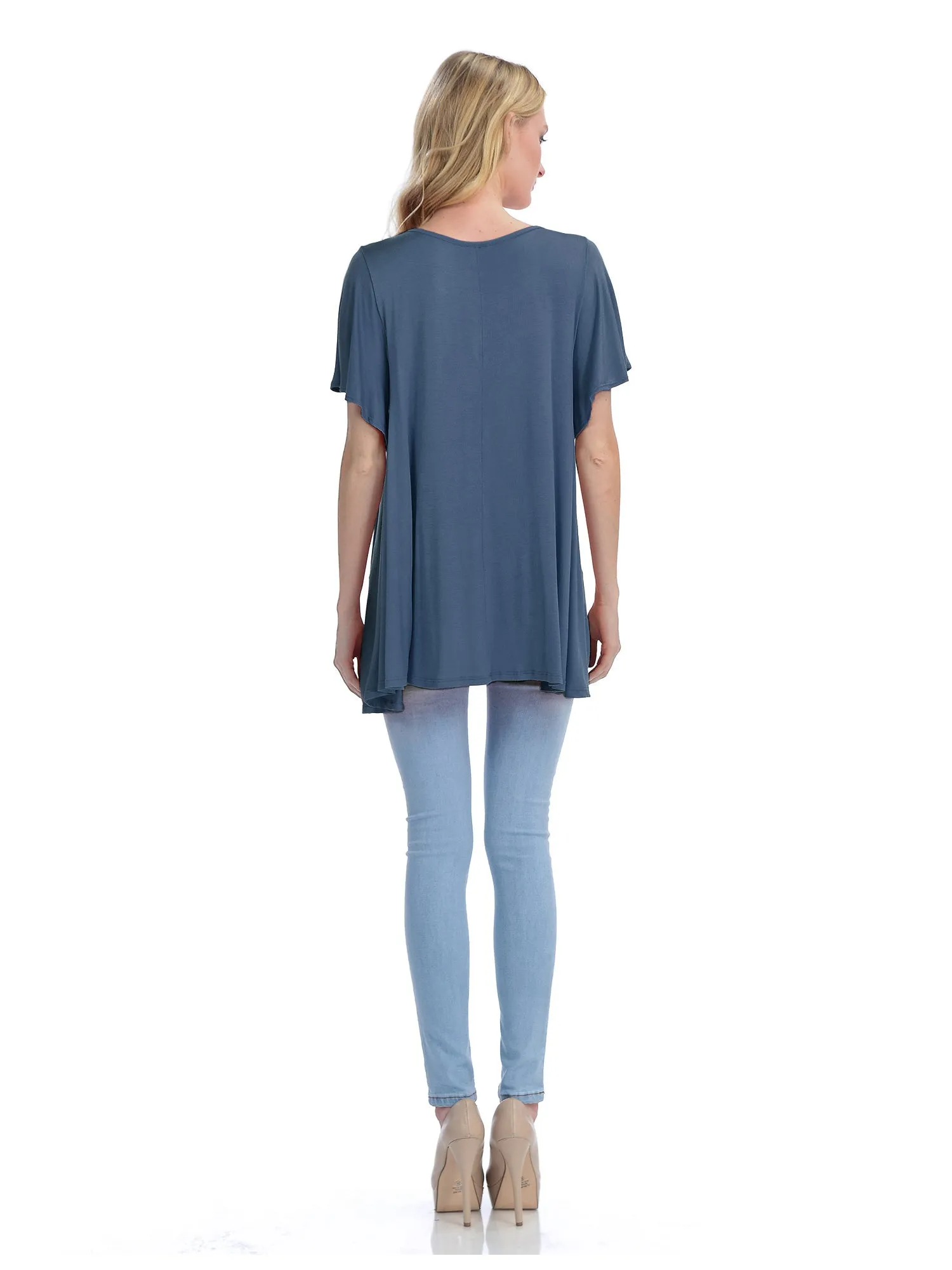 [Clearance] Womens Solid Basic Loose Fit Tunic Top with Ruffle Sleeve