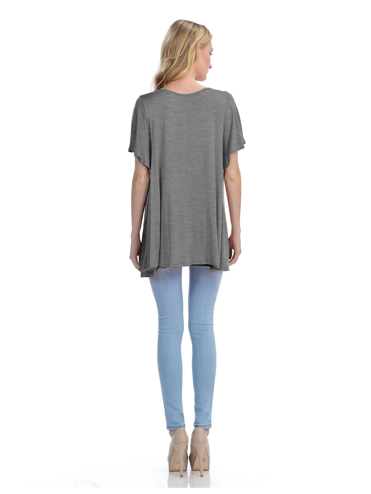 [Clearance] Womens Solid Basic Loose Fit Tunic Top with Ruffle Sleeve