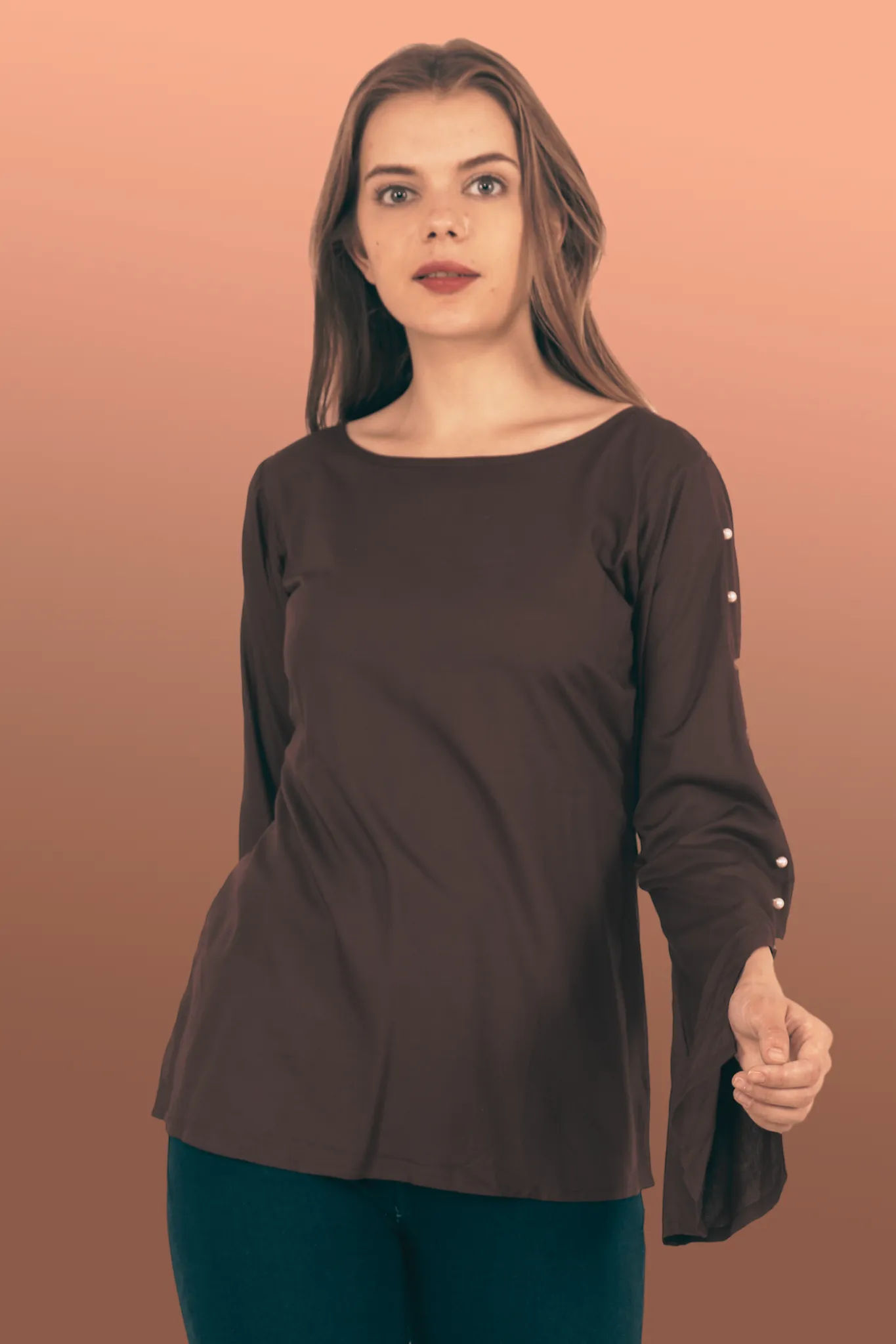 Coffee Pearl Sleeved Top