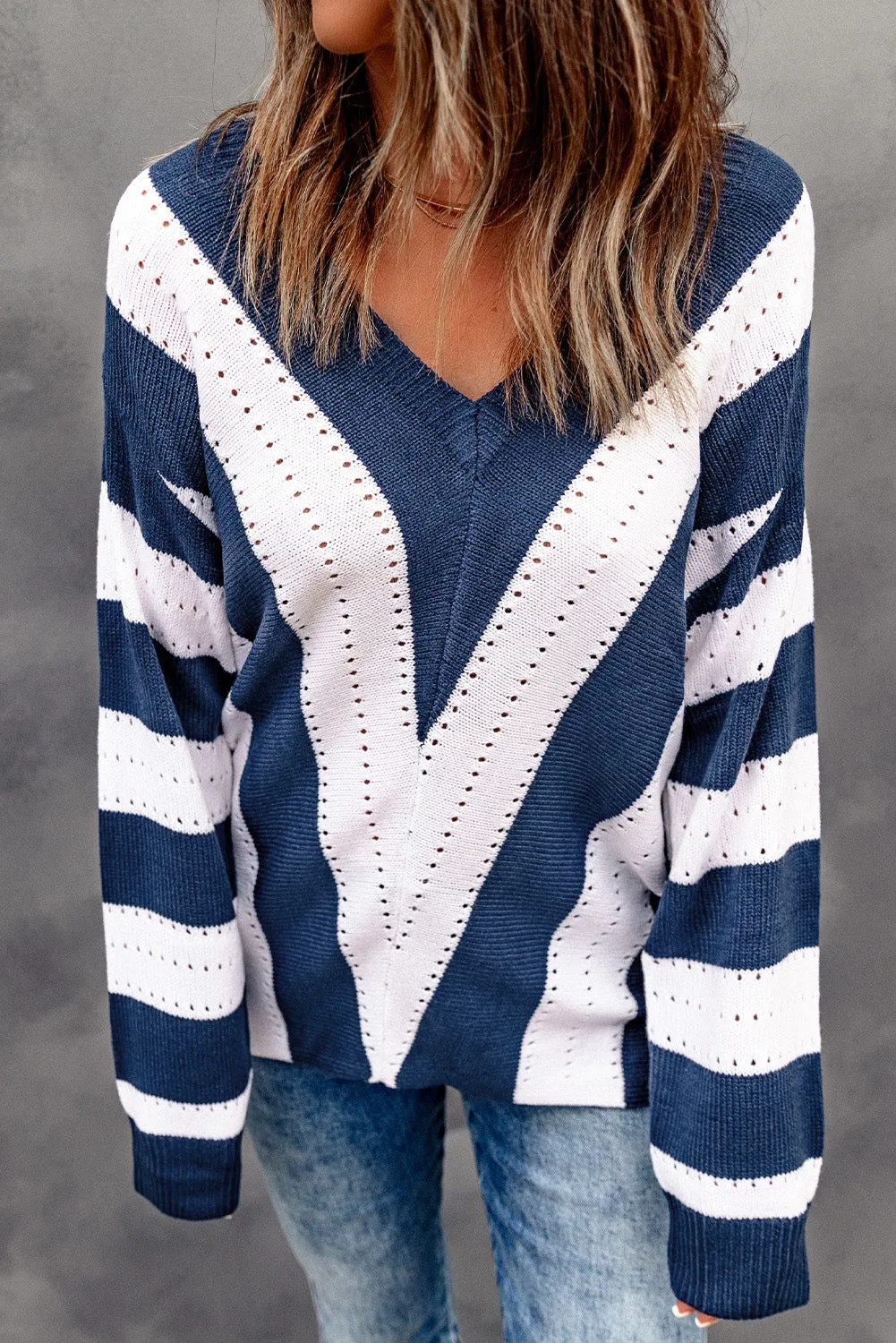 Colorblock Chevron Stripe V-Neck Sweater