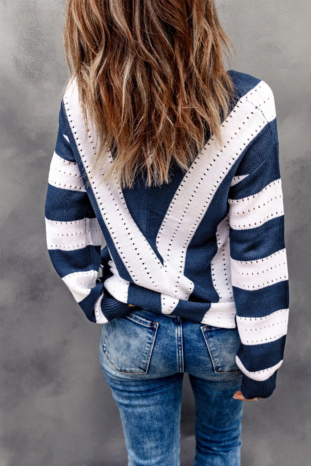 Colorblock Chevron Stripe V-Neck Sweater