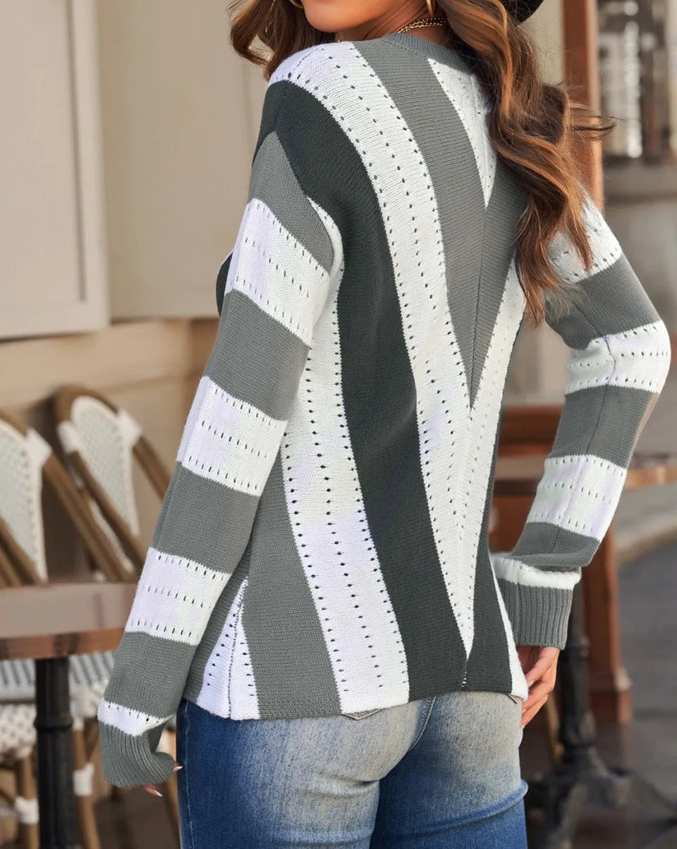 Colorblock Chevron Stripe V-Neck Sweater