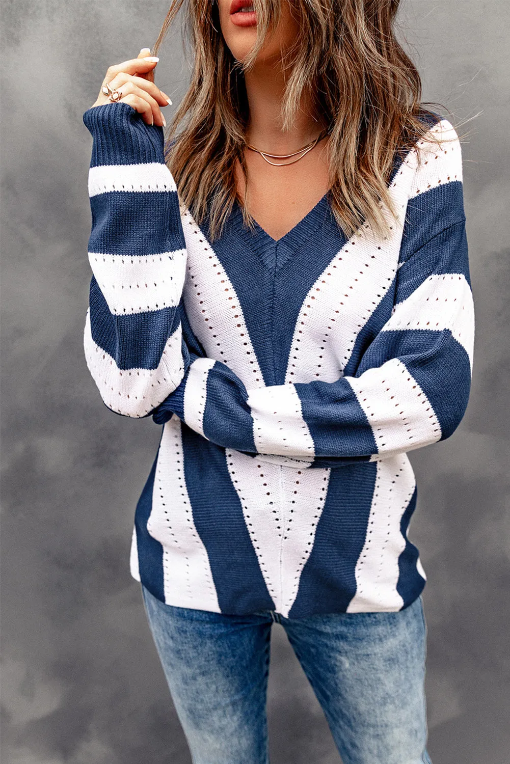 Colorblock Chevron Stripe V-Neck Sweater