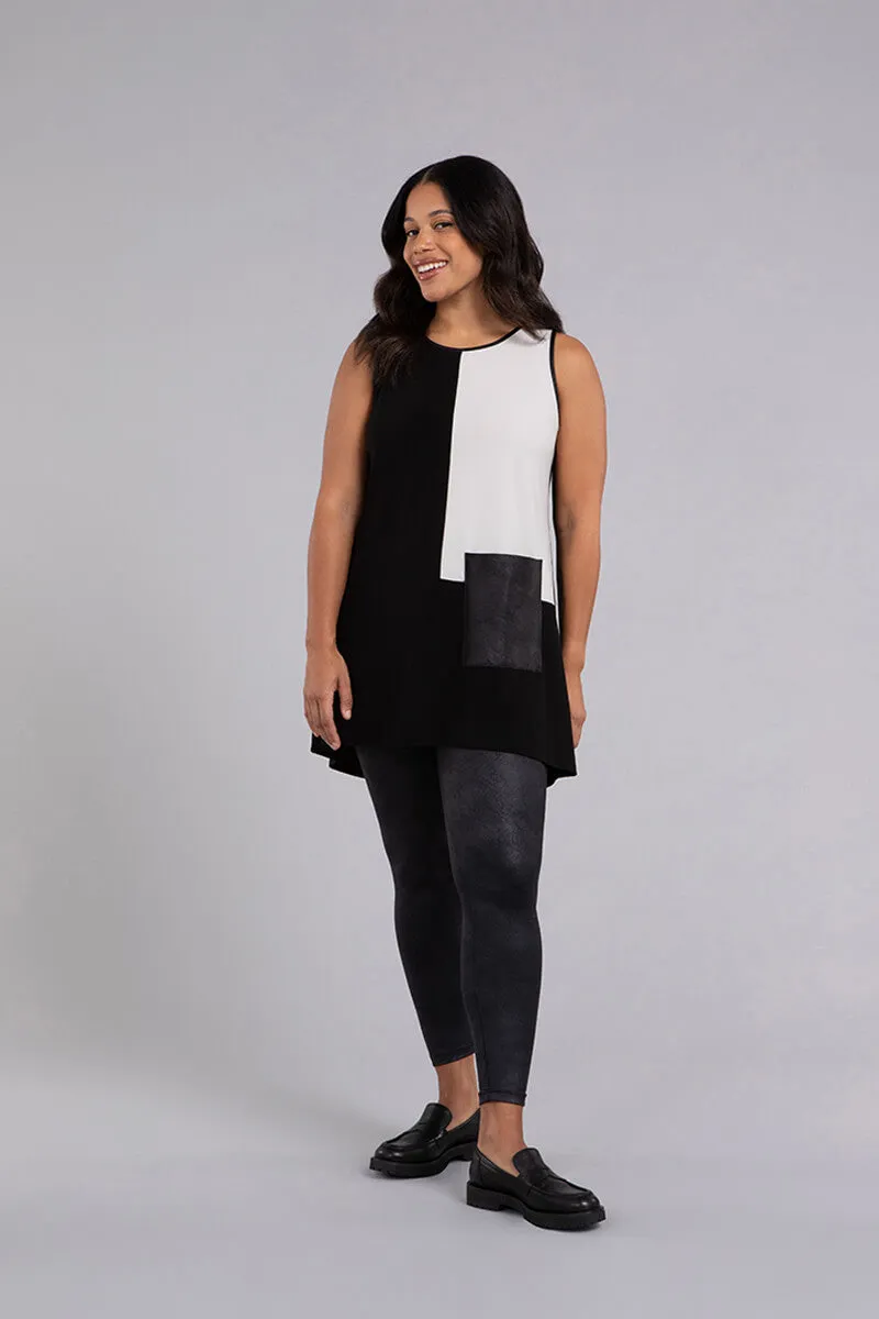 Colour Block Patch Pocket Sleeveless Tunic | Black/Ivory