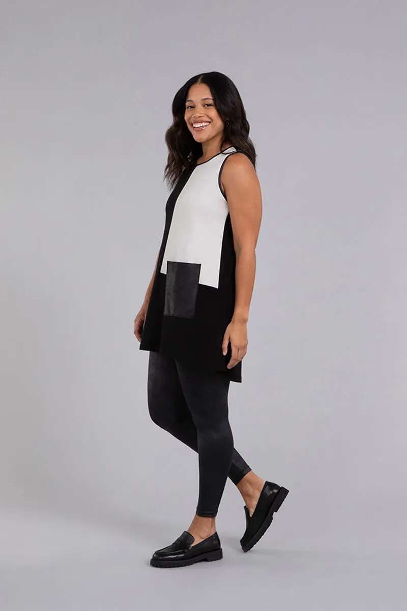 Colour Block Patch Pocket Sleeveless Tunic | Black/Ivory