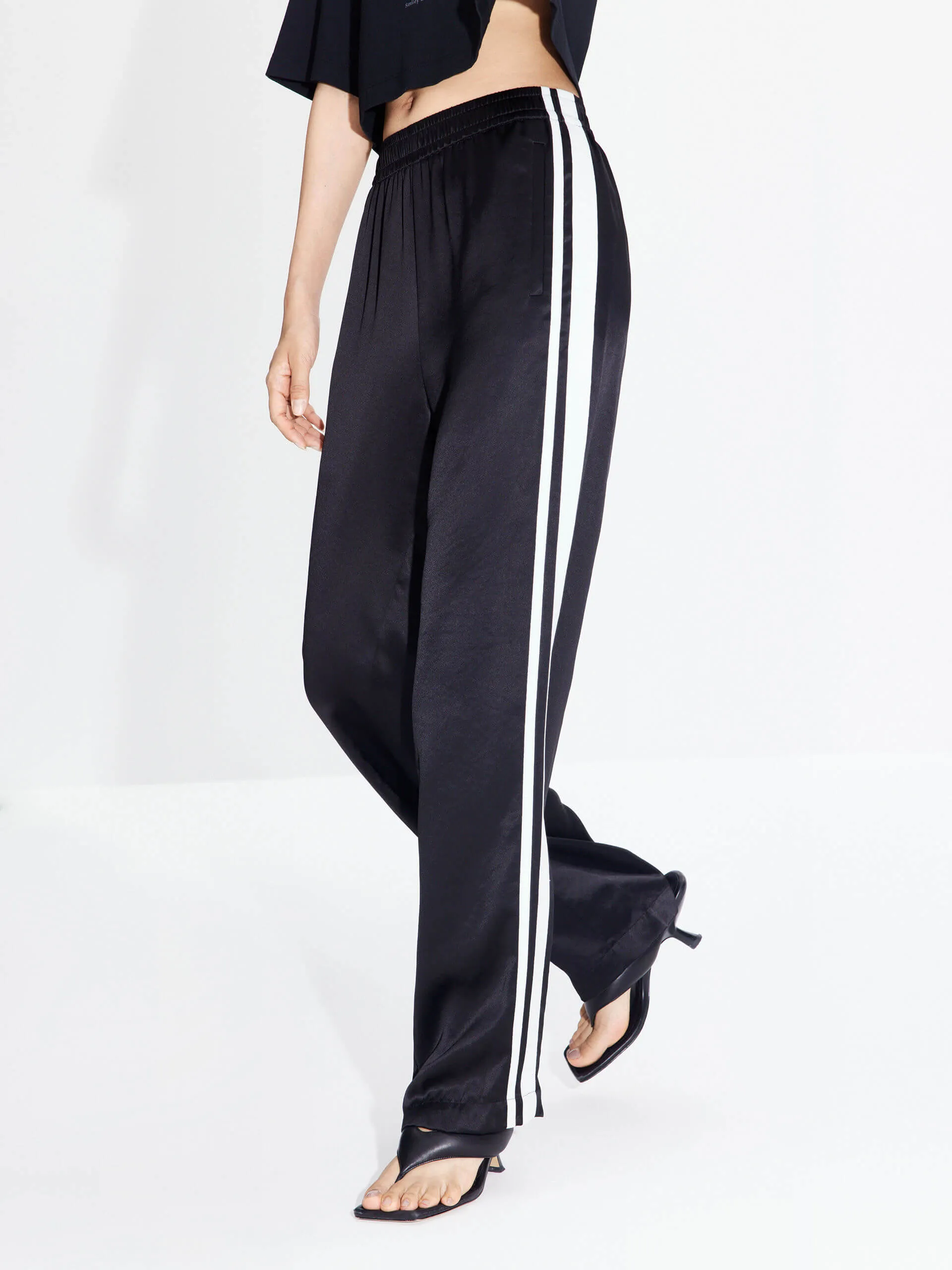 Contrast Elastic Waist Pants