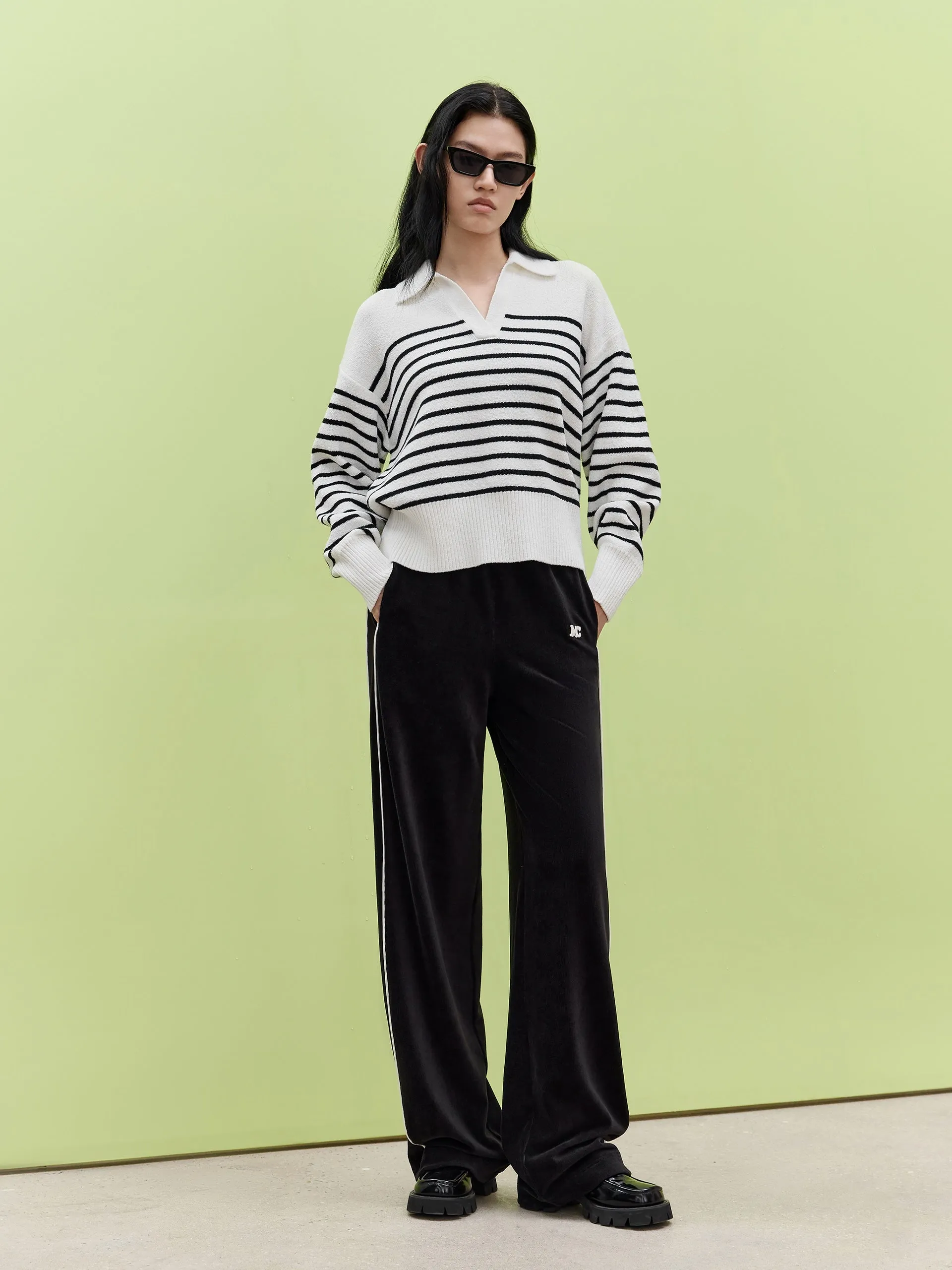 Contrast Straight Leg Casual Pants